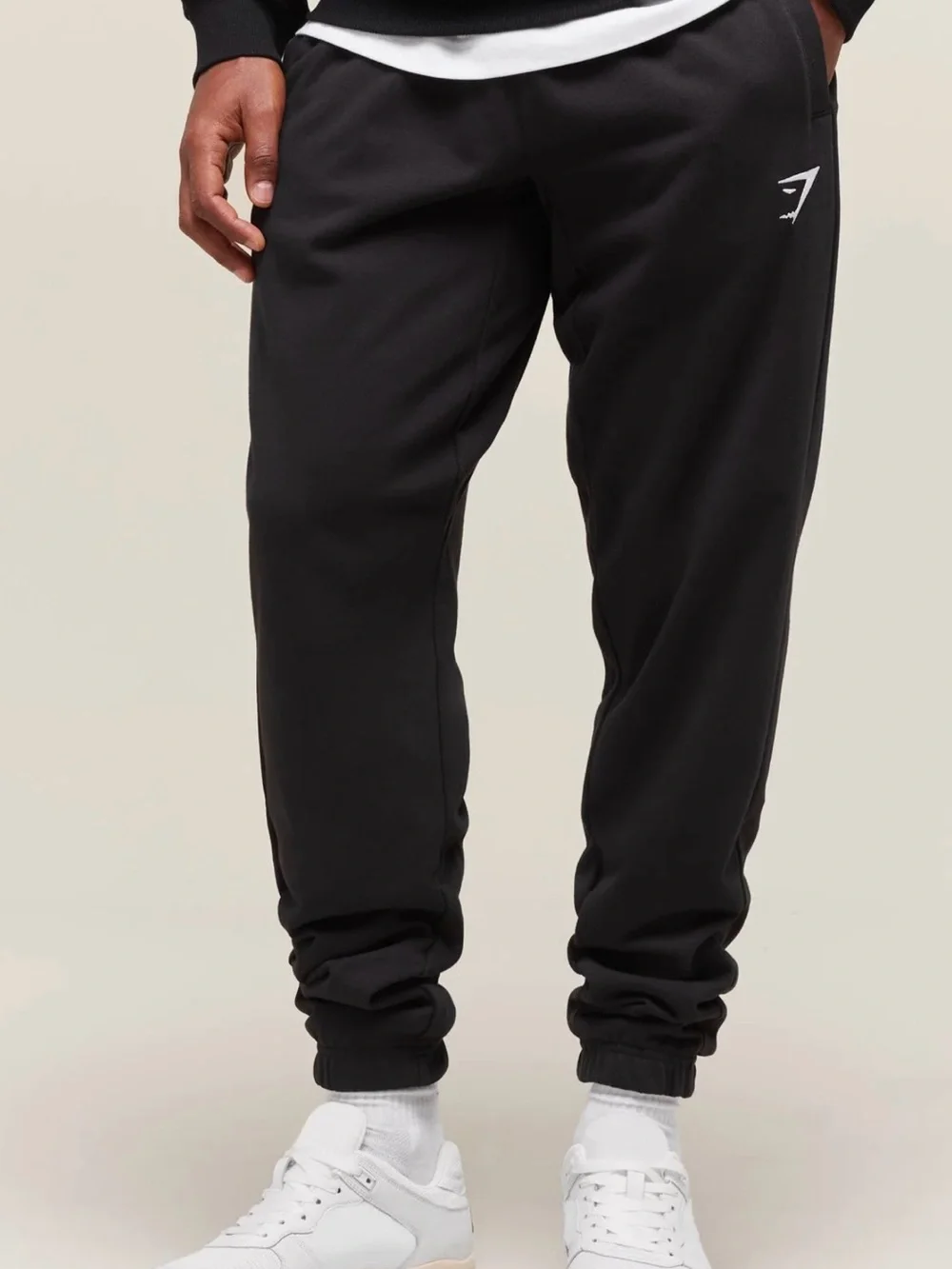 Gymshark Black Men's Logo Joggers with White Accent ESSENTIAL OVERSIZED JOGGERS